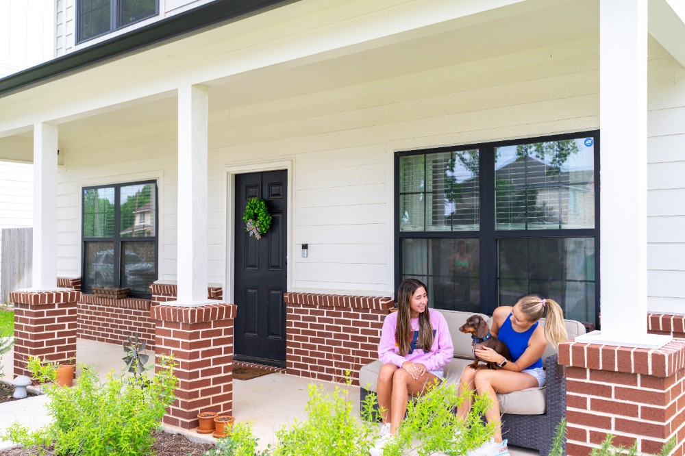 Student housing with green lawn
